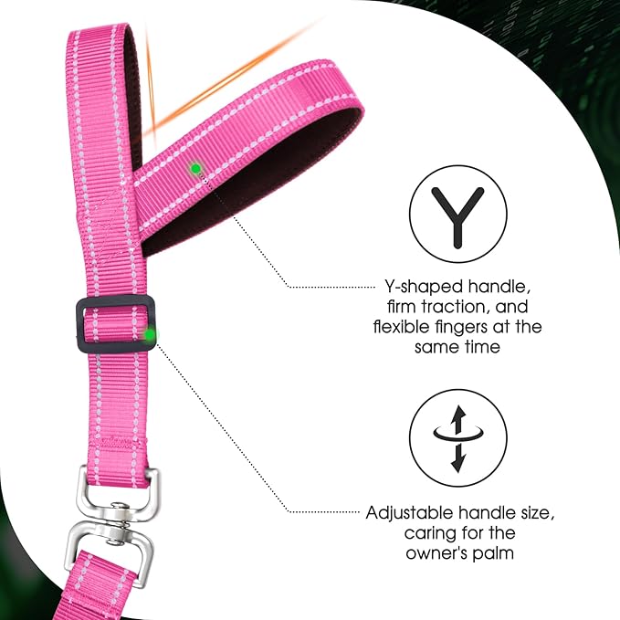 Hands-Free Dog Leash, Heavy Duty No-Pull Training Lead w/Anti-Tangle, Double Padded Traffic Handles Adjustable 4-4.6FT & Reflective Thread for Medium Large Dogs for Running/Walking Pink
