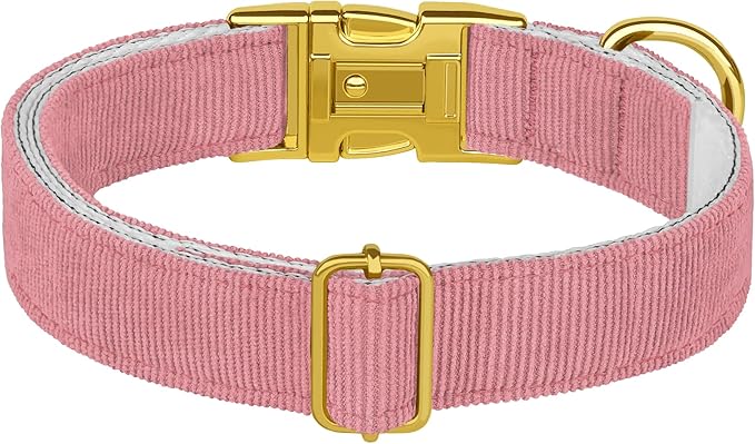 Personalized Dog Collar with Gold Metal Buckle, Velvet Custom Dog Collars for Small, Medium & Large Dogs – Puppy Collars with Metal Buckle, 4 Sizes, 8 Colors (Pink, S, 9"-12")