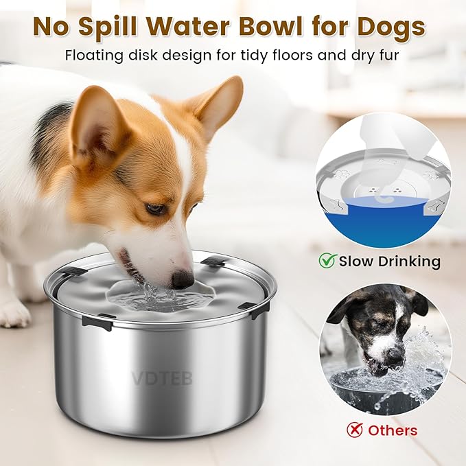 Dog Water Bowl 1.5Gal Stainless Steel No Spill Water Bowl for Dogs, 5.6L Large Capacity Spill Proof Slow Drinking Dog Water Feeder with Anti-Slip for Medium Large Messy Drinkers