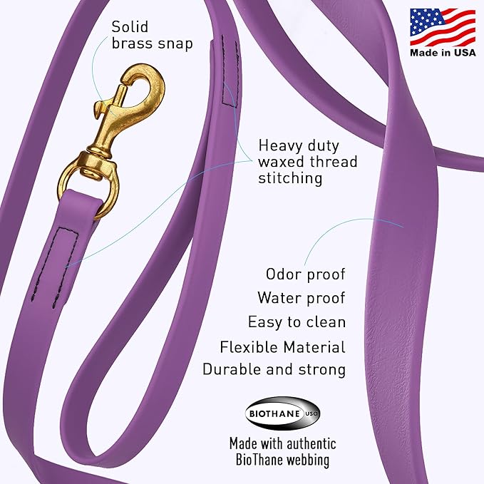 Viper K9 Biothane Working Dog Leash Waterproof Lead for Tracking Training Schutzhund Dog Sport & Search - Odor-Proof Long Line with Solid Brass Snap for Puppy Medium Large 5/8" x 10ft Amethyst Purple