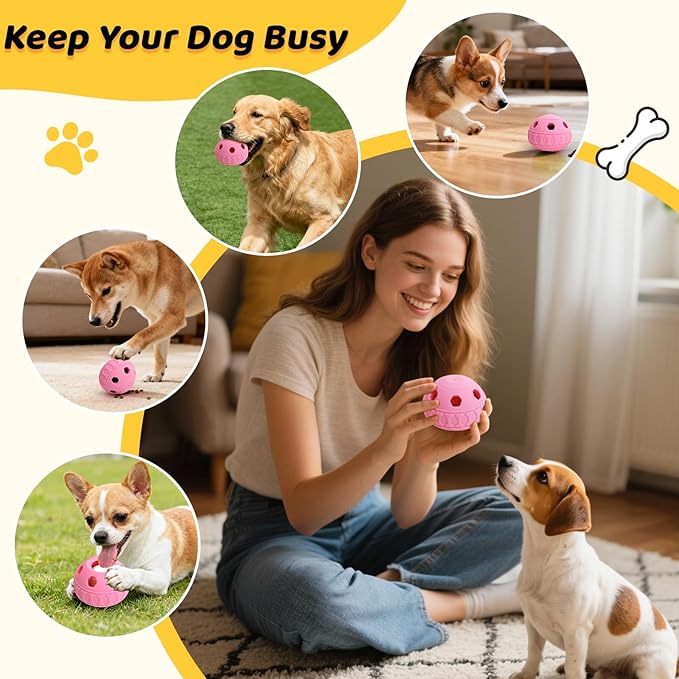 IFOYO Frozen Treat Dog Toy Ball for Small to Medium Dogs, Silicone Enrichment Dog Toys to Keep Them Busy, Reduce Anxiety, Puzzle Treat Dispensing Dog Toys for Slow Food Training, Easy to Clean (Pink)