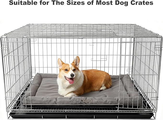 4-Season Water-Resistant Dog Beds for Metal Crates, Indoor & Outdoor Use for Dogs up to 40 lbs, Durable Oxford 900D Fabric, Plush Pillow & Supportive Foam, Washable (34 inches, Grey)