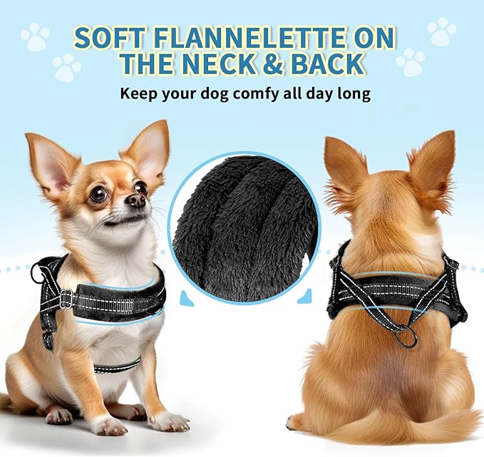 SlowTon No Pull Small Dog Harness and Leash Set, Puppy Soft Vest Harness Neck & Chest Adjustable, Reflective Lightweight Harness & Anti-Twist Pet Lead Combo for Small Medium Dogs (Black, XS)