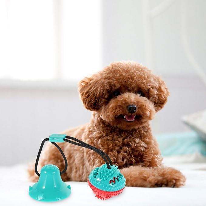NOLITOY Interactive Suction Cup Dog Chew Toy, Rubber Tug Ball Puppy Chew Squeaky Toy for Aggressive Chewers