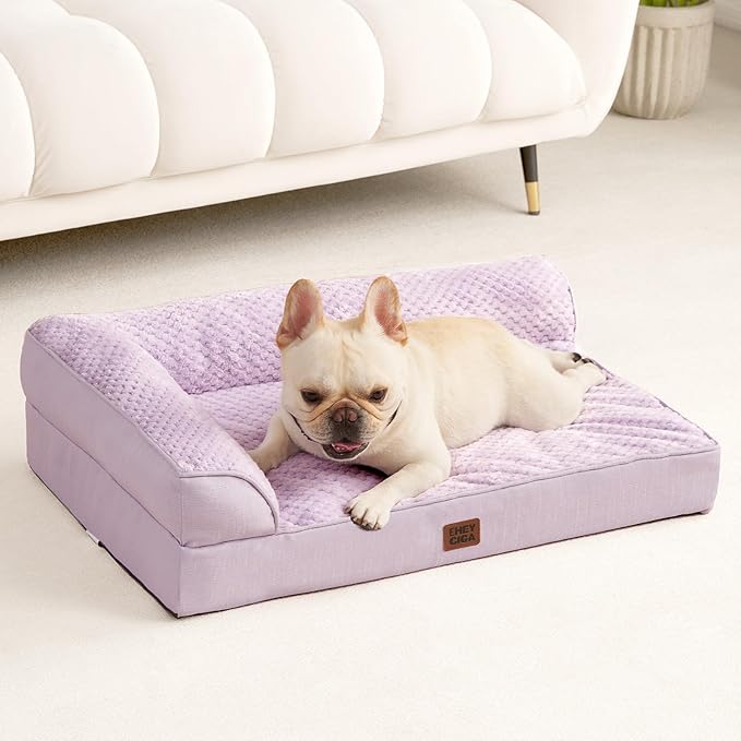 EHEYCIGA Large Dog Bed Memory Foam for Crate, Orthopedic Dog Bed Large Size Dogs with Washable Removable Cover, Waterproof Pet Sofa Couch with Nonskid Bottom, 35x22x6, Lilac