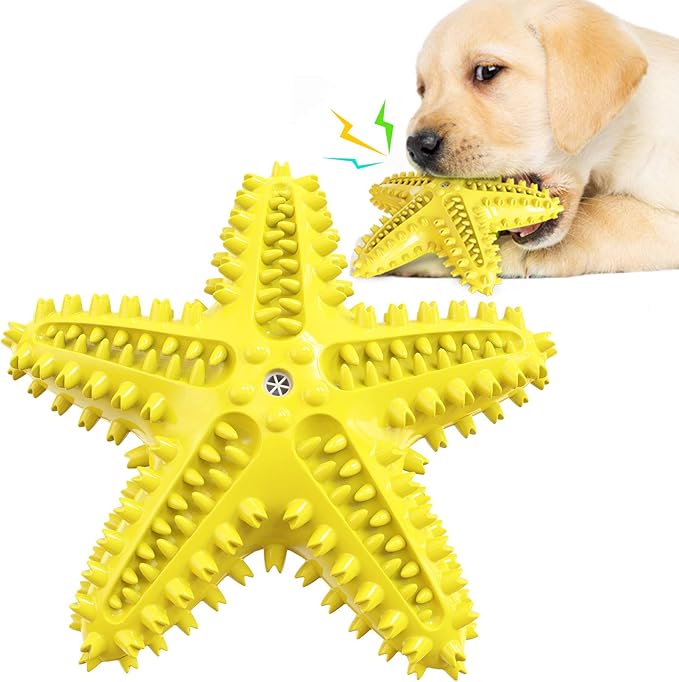 Pet Dog Chew Toys for Aggressive Chewers, Indestructible Pets Toy for Aggressive Chewer, Tough Chew Toys for Dogs, Squeak Sound (02 Starfish-Yellow)