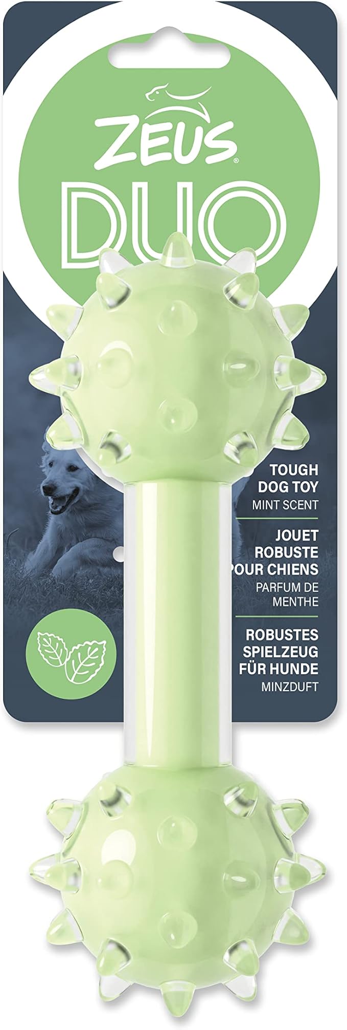 ZEUS Duo Spike Dumbbell Strong Dog Chew Toy for Active Chewers, Long Lasting Mint Scent