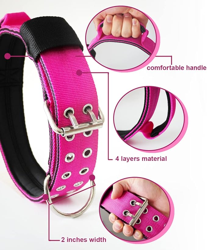 Dog Collar for Large Dogs - 2 in Hot Pink Collars with Handle for Extra Large Breed, Heavy Duty K9 Nylon Pet Tactical Collar XL, Best Choice for Pitbull German Shepherd Doberman Rottweiler 22"-27"
