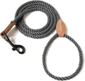 Mile High Life Dog Leash, Braided Cotton Rope Leashes with Leather Tip - Heavy Duty Metal Clasp, 6FT, 1/3" Thick - Wedding, Walking Leash for Small Medium Dogs(Dark Gray)