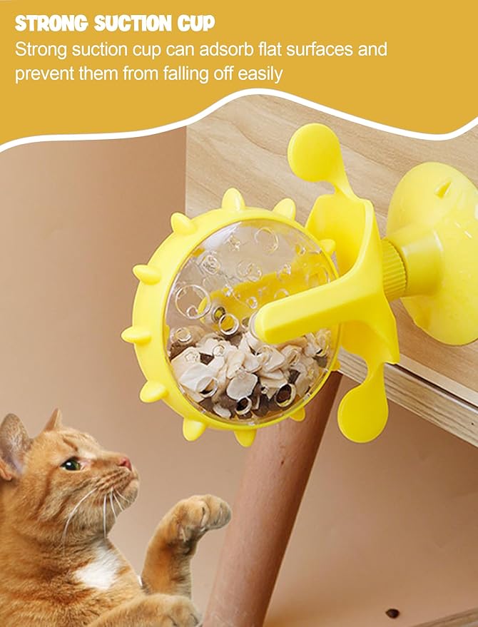 GLOGLOW Cat Food Leakage Toy, Windmill Treat Dispensing Cat Puzzle Interactive Feeder for Kitten Puppy Slow Eating Suction Cup Playtime Indoor Enrichment Training Reward