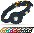 OOPSDOGGY Rolled Leather Dog Collar with Airtag Holder - Reflective Round Airtag Dog Collar - Soft Tracking Pet Collar for Small Dogs Puppy Cats Kitten (Denim, S, 10"-13")