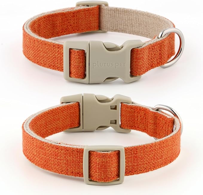 Plutus Pet Cotton Hemp Dog Collar and Leash Set, Adjustable Collar for Small, Medium, and Large Dogs, Heavy Duty and Soft on Skin, Orange, XS
