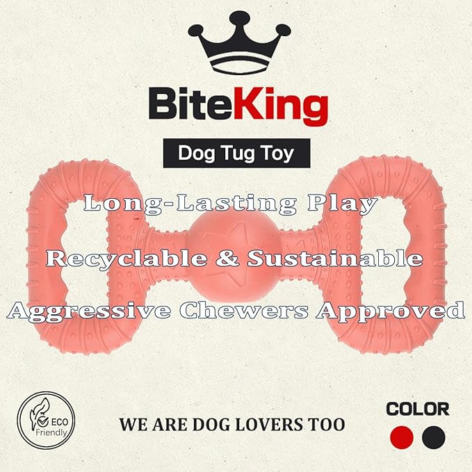 Natural Rubber Dog Toys for Medium Aggressive Chewers - Lifetime Replacement - Tough Tug War Dog Toy for Medium Dogs Tooth Clean, Red
