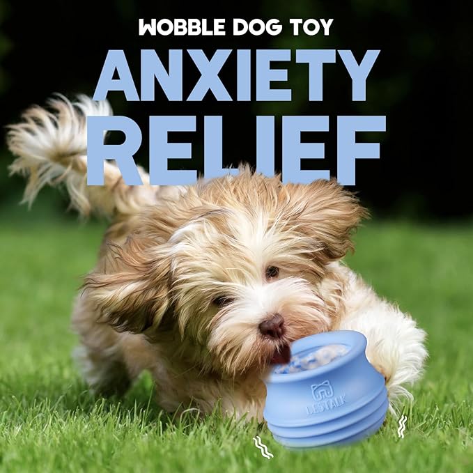 Dog Enrichment Treat Toy, Long-Lasting Wobbly Interactive Freeze Lick Toys for Dogs, Stuffable Puzzle Feeder Toy for Boredom, Silicone Treat Dispensing Chew Toy (Baby Blue,L)