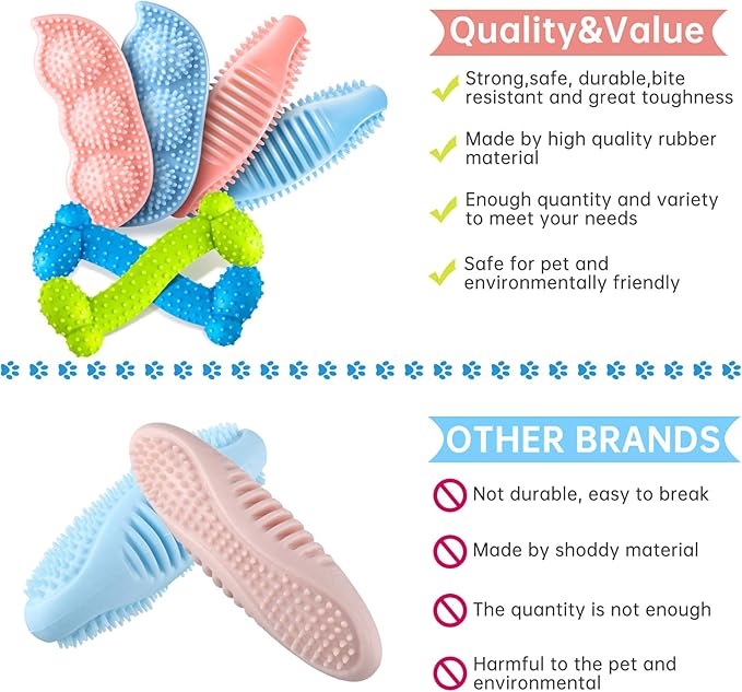 Skylety 6 Pcs Puppy Teething Chew Toys Rubber Bones Shaped Dog Teething Rings Pet Cute Pink Small Dog Toys for 2-8 Months Small Dogs Cleaning Relieving Itching(Blue, Pink, Yellow Green)