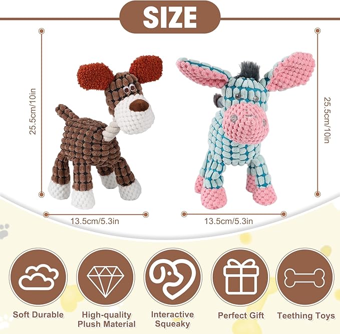 Indestructible Dog Toys,New Dog Toys for Aggressive Chewers,Squeaky Durable Chew Toy for Indoor Pups Teething,Puppy Teething Toys (Blue Donkey)