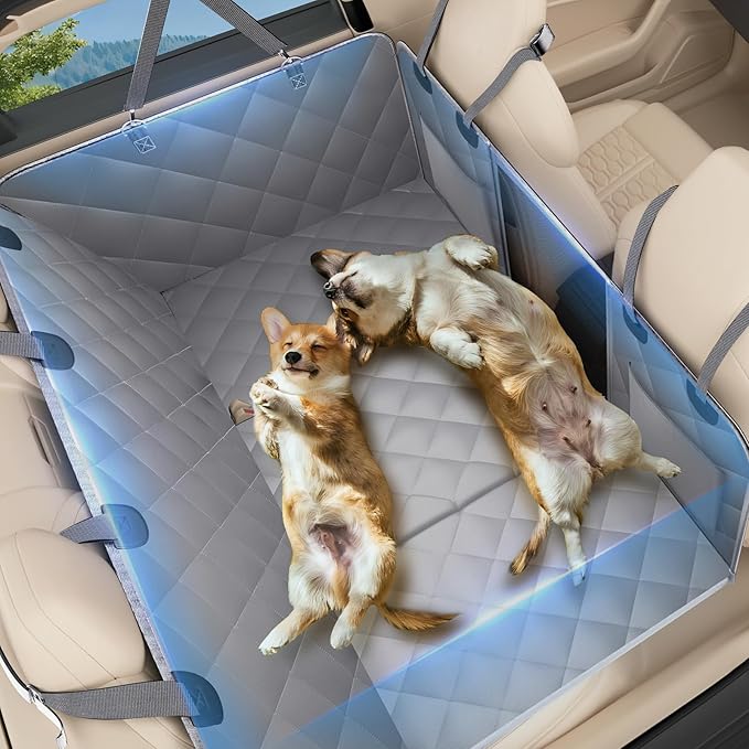 Back Seat Extender for Dogs, Hard Bottom Dog Car Seat Cover for Back Seat, Waterproof Dog Hammock for Car, Durable Platform Pet Rear Seat Travel Bed Protector for Car,SUV, Truck