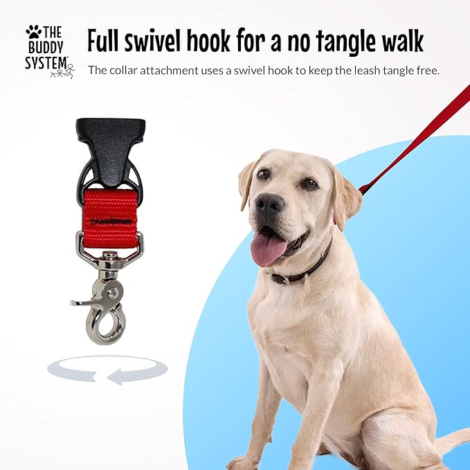 The Buddy System Hands Free Dog Leash, Adjustable Leash for Running, Jogging, Training and Service Dogs, Great for Small, Medium and Large Dogs, Made in USA (Red, Regular Belt (22"- 40" Waist))