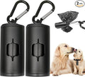 Aluminum Dog Poop Bags Holder with Carabiner Metal Pet Waste Bags Dispenser with Hook and Loop Fastener and Elastic Cord to Carry Used Bags (Black)