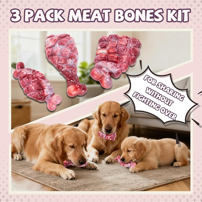 Tough Dog Toys for Aggressive Chewers 3 Pack, Indestructible Dog Toy to Keep Them Busy, Durable Dog Chew Toys for Aggressive Chewers Medium and Large Breeds, Beef Flavored