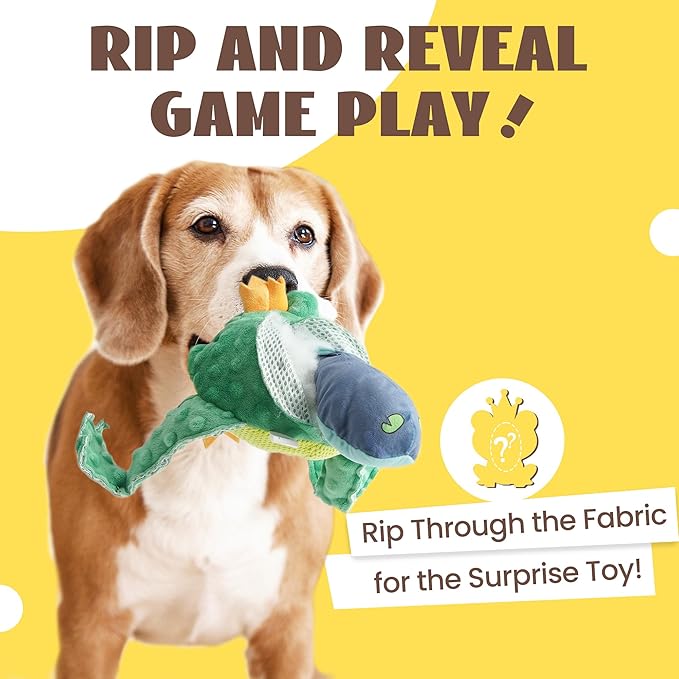 Nocciola Rip and Reveal Squeaky Dog Toys 2 Pack, Plush Animal Puzzle Set Frog & Pelican Suprise Toys Inside with Squeaker Crinkle Part Enrichment Toys for Large Medium Dogs