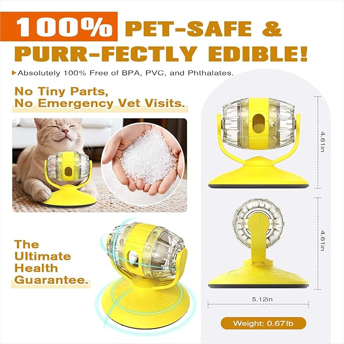 Cat Roll Feeder, Interactive Cat Toy & Dog Toys, Treat Dispenser for Indoor Cats, Small Dogs, Puppies, Slow Feeder, Enrichment Toy for IQ Training, Mental Stimulation, Relieve Boredom, Gifts (Yellow)