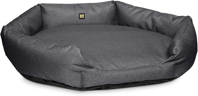 K9 Ballistics Tough Ripstop Oval Bolster Dog Bed, Calming Round Den Shape, Scratch Resistant, Machine Washable - Medium, Titanium Premium Finish
