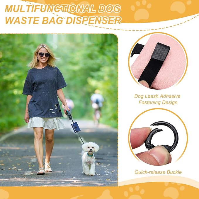 Dog Poop Bag Holder, Pet Waste Bag Dispenser Dog Treat Pouch with Zipper Oxford Cloth Portable Reusable Easy Cleanup(2Pcs, Black/Pink), Intended for Outdoor/Travel/Walking