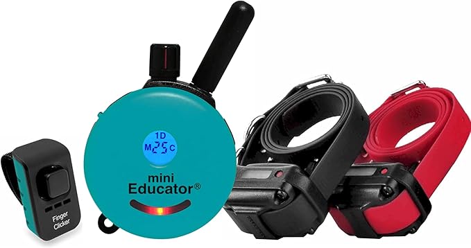 E-Collar – Educator ET-302T-C 1/2 Mile Waterproof Remote Dog Training Collar Includes Premium Finger Clicker Trainer, 100 Programmable Levels + Vibration + Light + Sound, Teal
