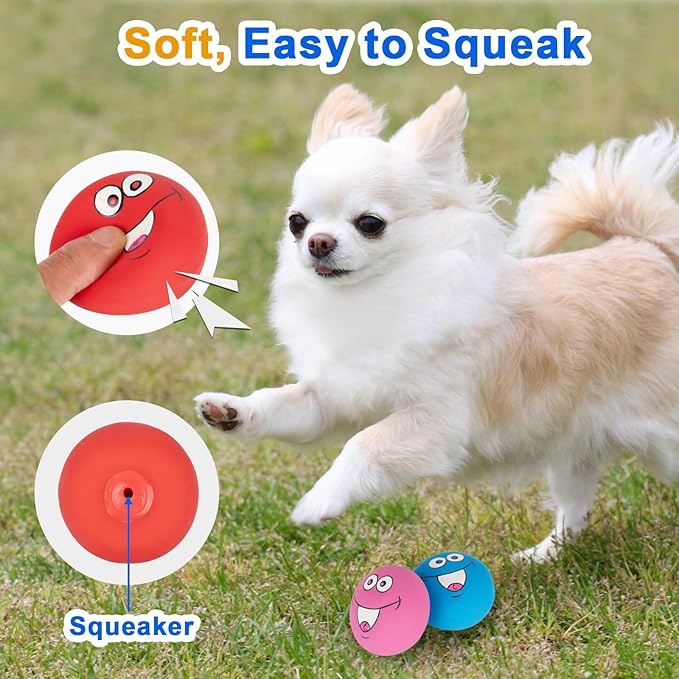 Latex Dog Squeaky Toys, Smile Face Squeaky Balls for Dogs Chewing Durable Teething Rubber Soft Interactive Fetch Play Dog Balls for Puppy Small Pet Dogs (6 PCS)…