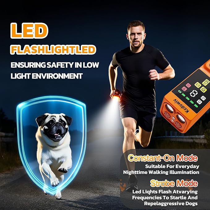 Dog Bark Deterrent Devices, Anti Barking Device for Dogs with Four Emitters, 59 ft Range, LED Flashlight, Rechargeable Handheld Trainer, Safe & Effective, Stop Neighbors Dog (Orange)