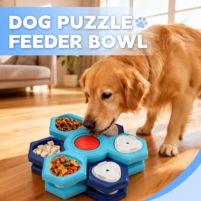 Thalirem 4-Layer Slow Feeder Dog Bowls, Interactive Puzzle Feeder with Rotating Layers & Adjustable Openings, Convertible Design to Prevent Fast Eating, Bloat & Boredom