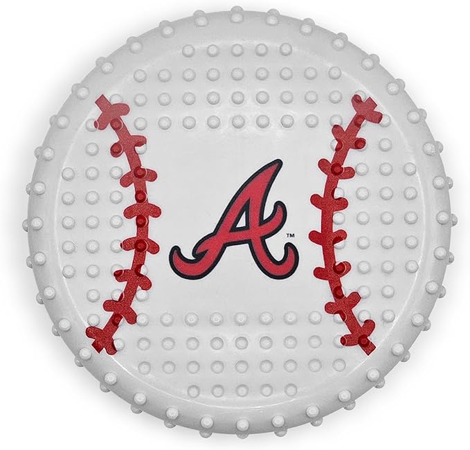 Pets First MLB Atlanta Braves Hard-Nylon Bacon-Flavored Baseball Chew Toy, Indestructible Dog and Cat Chewy Toy, Tug, Fetch Toy, Sporty Fun Toy for Dogs