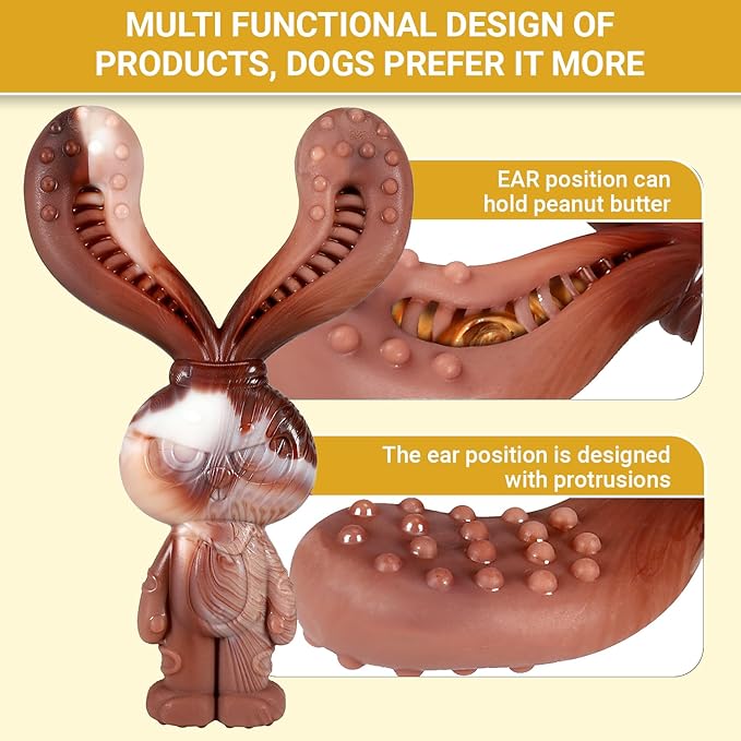 Dog Chew Toys for Large Medium Breed, Beef Flavor Chew Toy for Aggressive Dogs Chewers, Indestructible Teething Toys, Tough Nylon Dog Toy to Keep Them Busy, Rabbit Chew Bone Toy