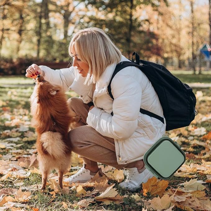 DONGKER 2 in 1 Collapsible Dog Bowl,400ml Travel Dog Food Bowl with Lid & Nylon Lanyard for Dogs Cats Walking Hiking Camping Traveling