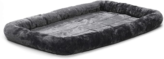 MidWest Homes for Pets Dog Bed â€“ Gray Faux Fur Bolster, Ultra-Soft and Machine Washable, Fits 42-Inch Crates and Carriers, for Large Sized Breeds
