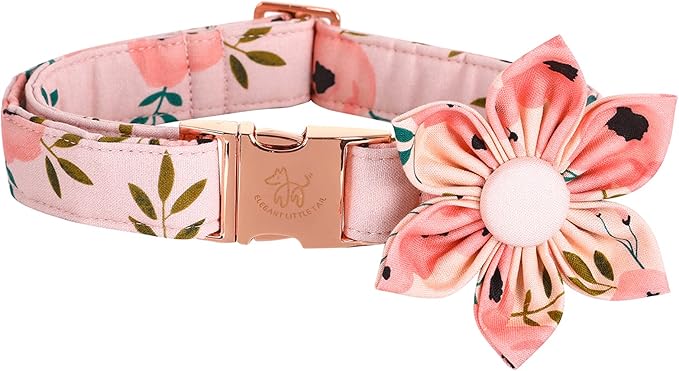 Elegant little tail Flower Girl Dog Collar for Female Dogs, Pet Collar Adjustable Dog Collars with Flower Gift for X-Small Dogs and Cats