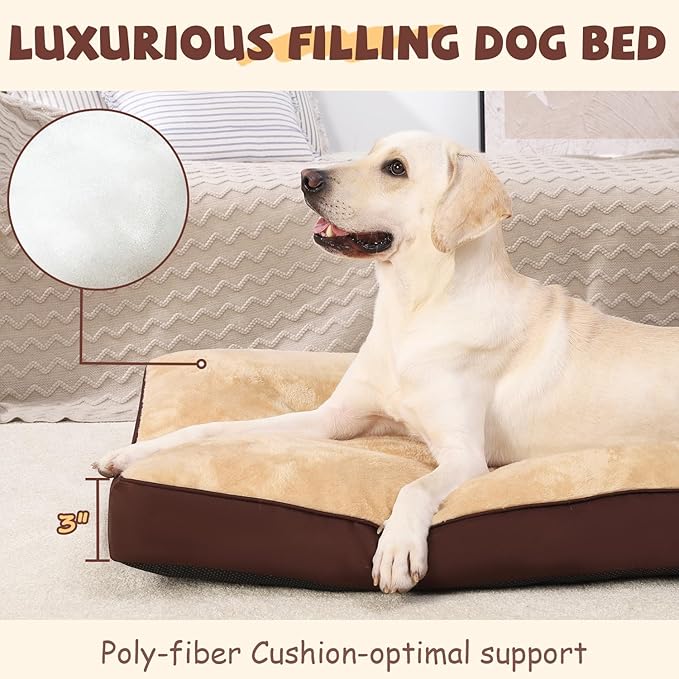 Dog Crate Bed Waterproof Deluxe Plush Dog Beds with Removable Washable Cover Anti-Slip Bottom Pet Sleeping Mattress for Large, Medium, Jumbo, Small Dogs, 35 x 22 inch, Brown