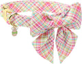 DOGWONG Easer Dog Collar with Sailor Bow,Colorful Plaid Dog Collar, Adjustable Durable Soft Easter Dog Collars for Male Female Dogs,S