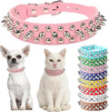 Pink Dog Collar with Spikes, Girl's Spike Puppy Collars Leather Mushrooms Rivet Female Studded Cat Collars Adjustable for XXS XS Medium Large Dogs, M