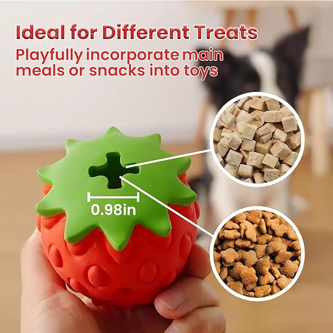 Dog Puzzle Toy, Interactive Dog Treat Dispenser, Soft Rubber Toys for Aggressive Chewers, Enrichment Toys for Teething, Strawberry
