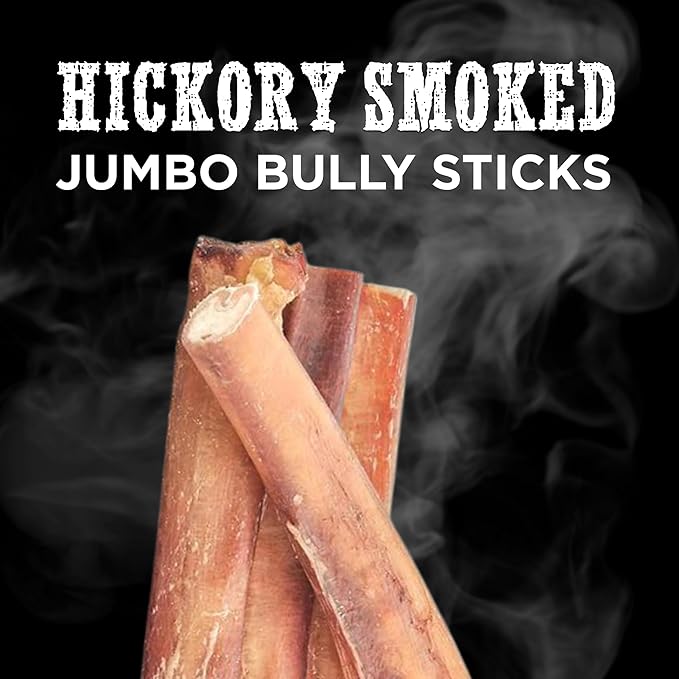 Best Bully Sticks Hickory Smoked Jumbo 6 Inch Bully Sticks - 12 Count (Pack of 1) - Natural, Grain and Odor-Free, Smoky Aroma, No Additives, Grass-Fed