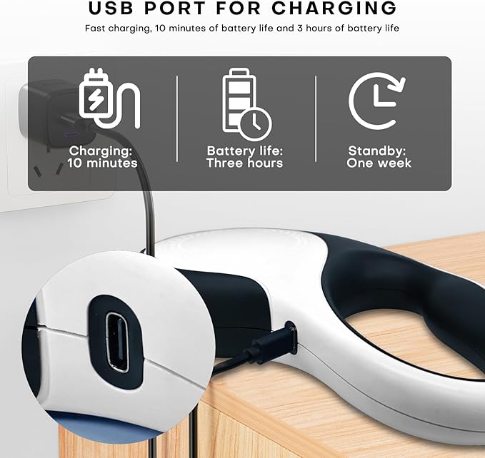 Retractable Dog Leash with LED Light Rechargeable,16Ft Heavy Duty Dog Leash for Medium Large Dogs up to 110lbs,360°No Tangle,One-Handed Brake,Pause,Lock(White)