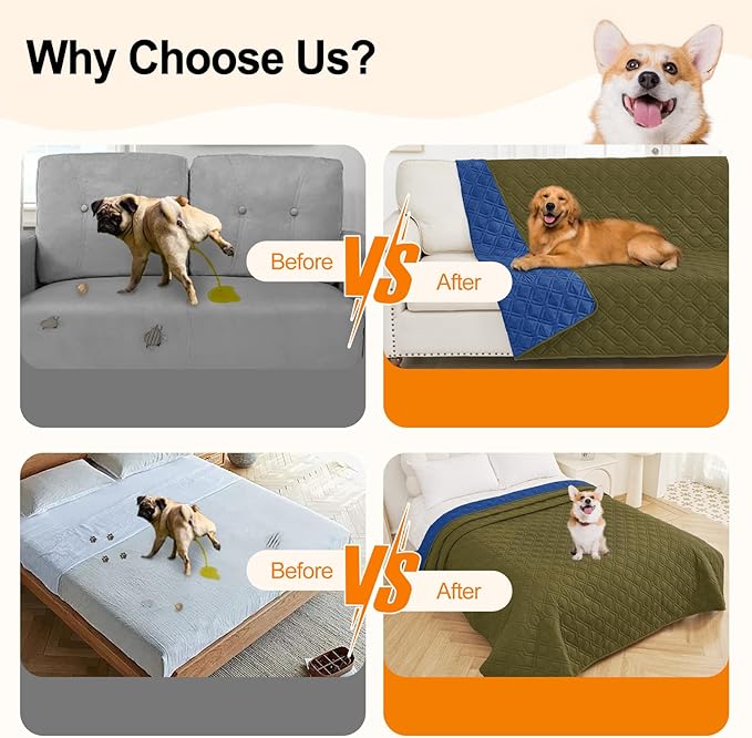 Smiry Reversible Waterproof Couch Covers for Sofa, Washable Dogs Pet Couch Covers for 3 Cushion Sofa Pet Friendly, Water Resistant Furniture Protector Slipcover, Geometric (52"x82", Green/Navy)