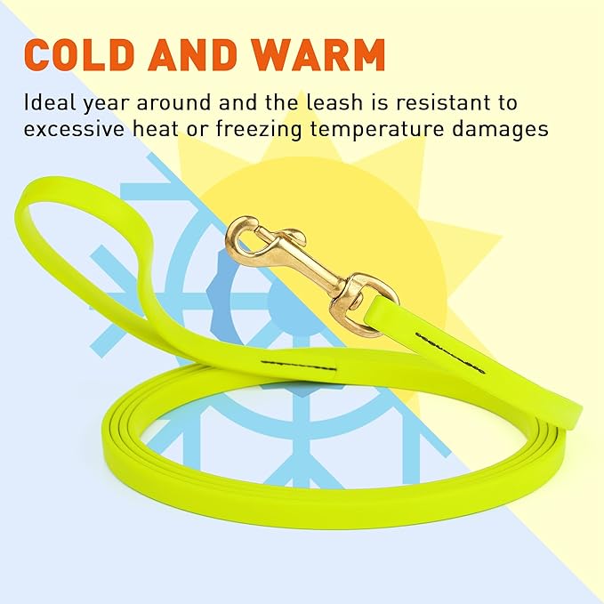Viper Biothane K9 Working Dog Leash Waterproof Lead for Tracking Training Schutzhund Odor-Proof Long Line with Solid Brass Snap for Puppy Medium and Large Dogs, 20ft Safety Yellow