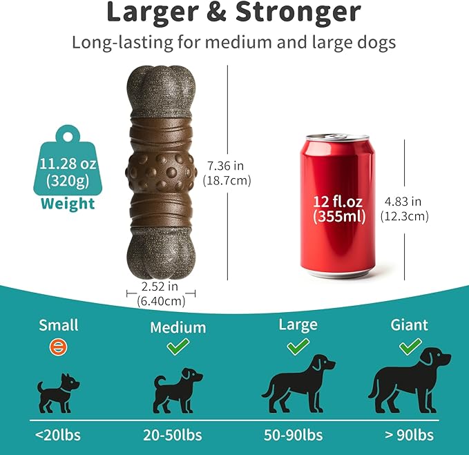 Dog Toys for Aggressive Chewers, Indestructible Squeaky Chew Toy to Keep Them Busy, Tough Nylon & Rubber Pitbull Bones for Training and Teeth Cleaning, Reduce Boredom for Medium Large Breed