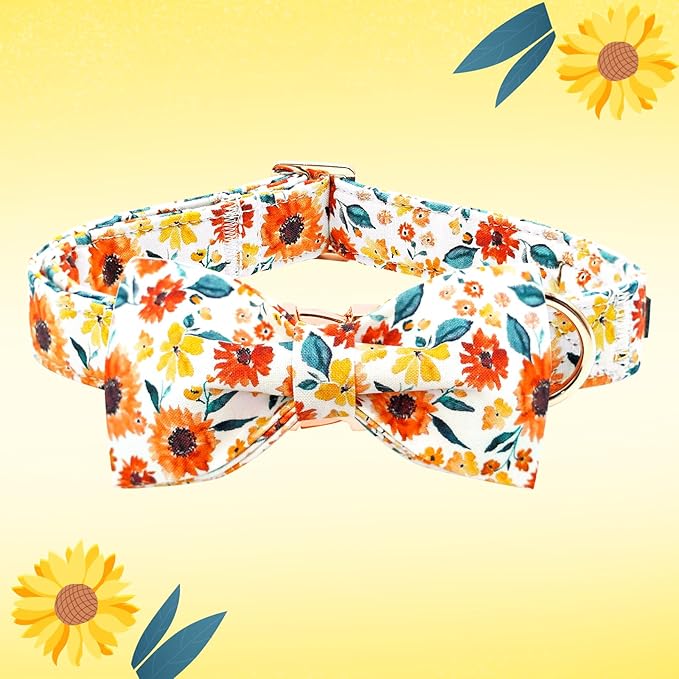 Lionheart glory Dog Collar Bow Collar Floral Dog Collar with Bow Tie Spring Summer Cute Collar Dog Boy or Girl Dog Collars Soft Durable Adjustable Dog Collars for Large Dogs, A:Gerbera