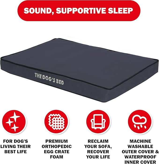 The Dog’s Bed Orthopedic Standard Foam Dog Bed Mattress, Oxford Fabric, Grey with Black Trim, Large