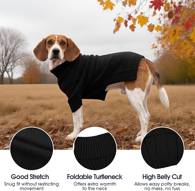 IECOii Extra Large Dog Sweater 4XL,Thermal Warm Dog Sweaters for Giant Breed Dogs,Turtleneck Knitted Knitwear for Pet Winter,Stretchy&Easy On Doggy Sweatshirt for Doberman,Great Dane(Black,XXXXL)