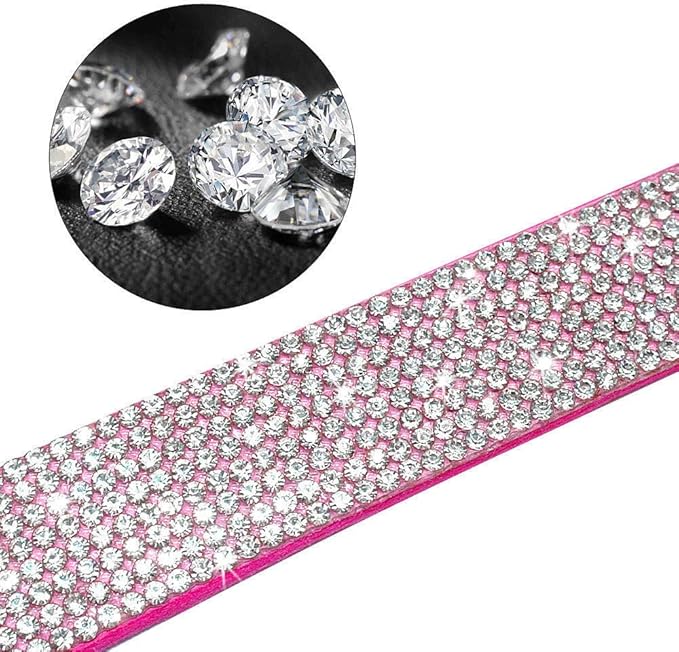Cute Dazzling Sparkling Elegant Fancy Soft Suede Leather Bling Rhinestone Crystal Jeweled Pet Cat Dog Puppy Collar Dog Leash Combo Set (XS(Neck8-10), Red-6)
